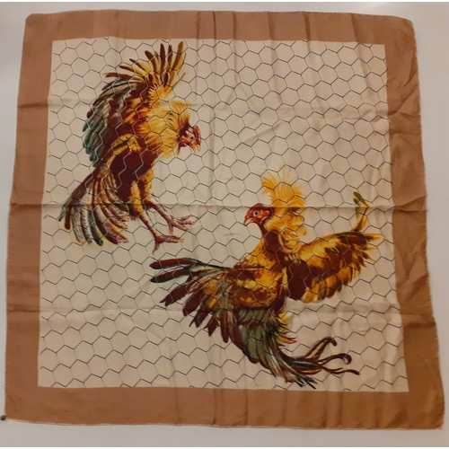 143 - A group of vintage silk and satin scarves to include a Luigi Labella fighting cockerel scarf with be... 