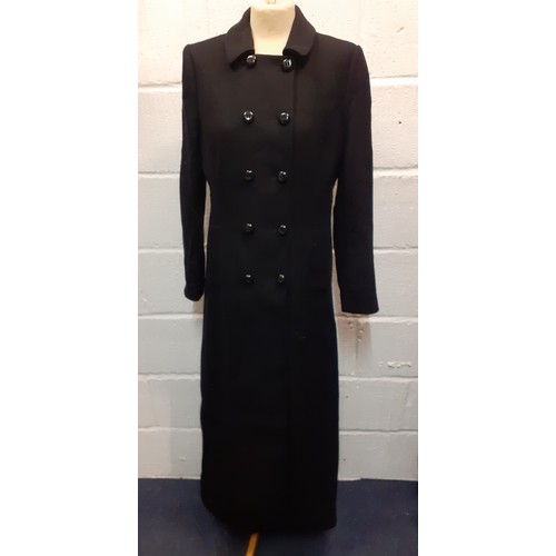 146 - Hobbs-A modern ladies black full length wool mix coat with military style 10 button fastening, two s... 