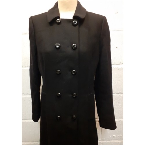 146 - Hobbs-A modern ladies black full length wool mix coat with military style 10 button fastening, two s... 