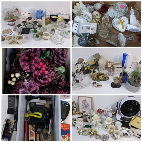 172 - A mixed lot to include Swarovski style ornaments, Heirloom porcelain music box, Neostar fan, Hornsea... 