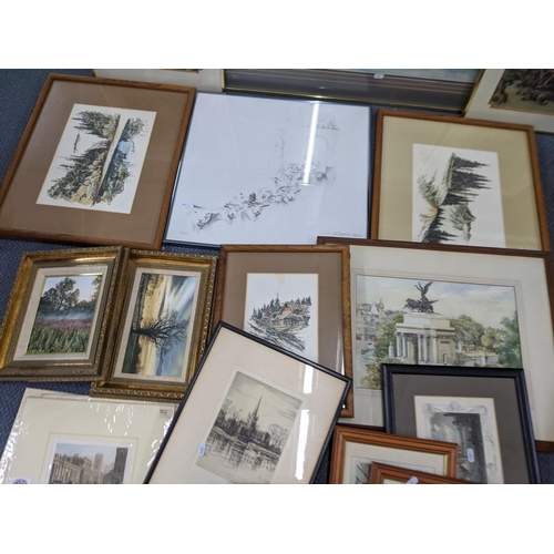 272 - Mixed pictures to include a George Atack watercolour depicting Wellington Arch, Chinese framed silk ... 