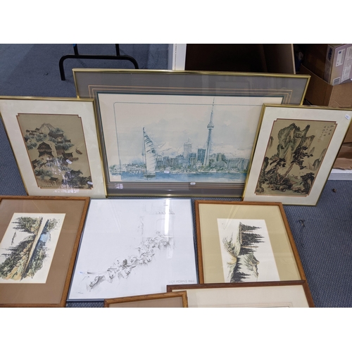 272 - Mixed pictures to include a George Atack watercolour depicting Wellington Arch, Chinese framed silk ... 