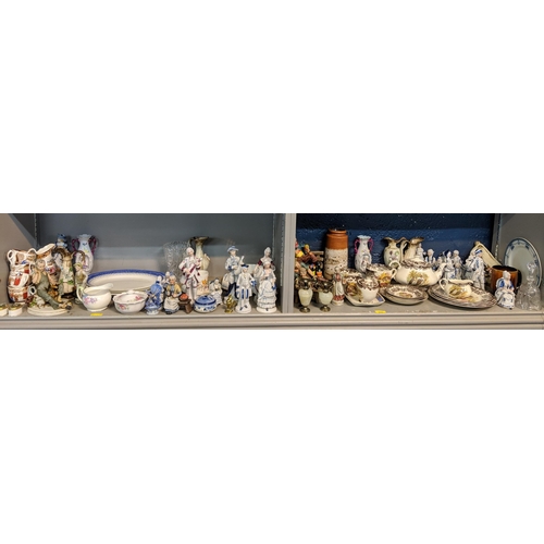 295 - Ceramics and glassware to include mid 20th century porcelain figures, Capodimonte style figures, Vic... 