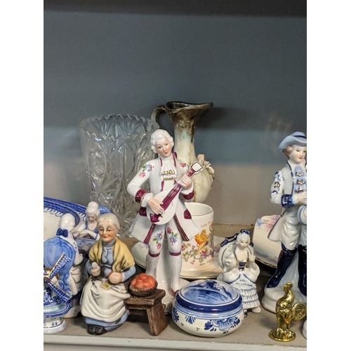 295 - Ceramics and glassware to include mid 20th century porcelain figures, Capodimonte style figures, Vic... 