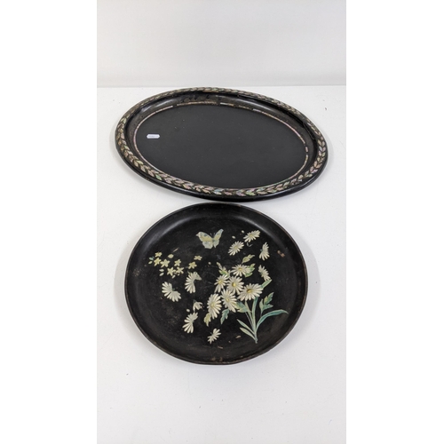 319 - Two Victorian papiermache trays to include one inlaid with mother of pearl A/F Location:ROS