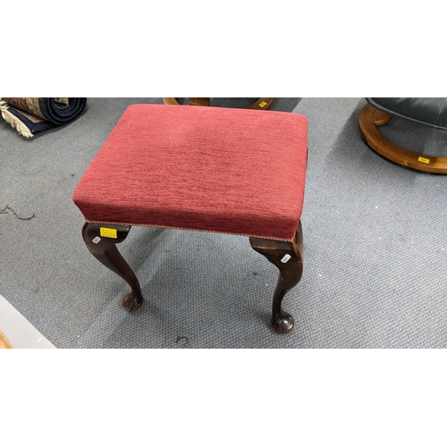 321 - An early 20th century Queen Anne style walnut veneered desk , 77cm h x 106cm w, and a matching stool... 