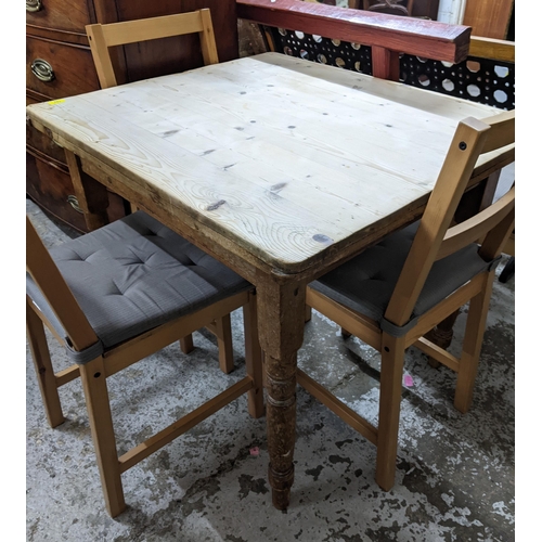 101 - A late Victorian pine kitchen table minus a drawer and a set of four beech chairs
Location:G