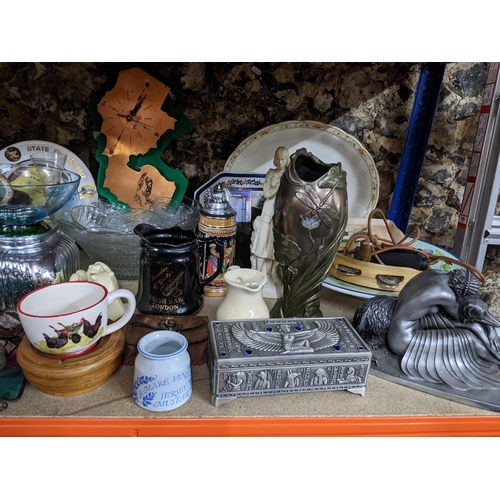 103 - A miscellaneous lot to include various alarm clocks, punch bowl and cups, various picture frames, ce... 