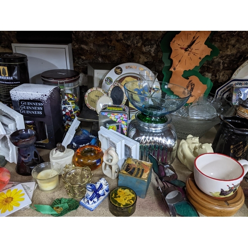 103 - A miscellaneous lot to include various alarm clocks, punch bowl and cups, various picture frames, ce... 