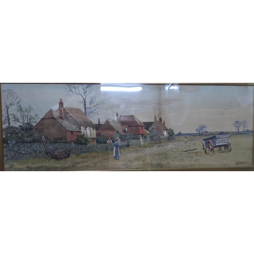 117 - Will Anderson - a pair of Victorian rural village street scenes with cottages and people, watercolou... 