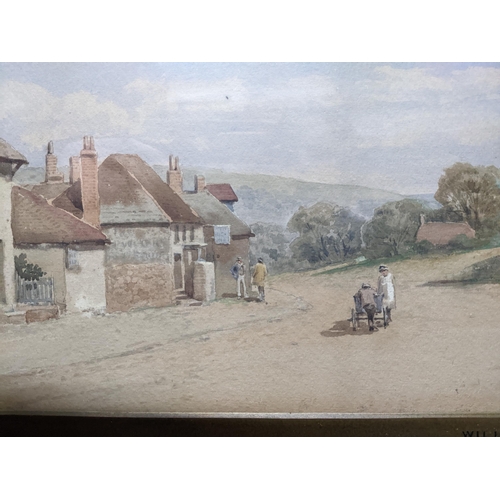 117 - Will Anderson - a pair of Victorian rural village street scenes with cottages and people, watercolou... 