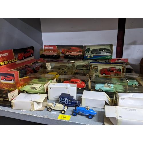 118 - A selection of mainly boxed diecast model cars to include Solido, Corgi Rolls Royce Cornish, and Jag... 