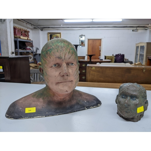 94 - Clive Anderson Pain or Gor, a painted fibreglass study of a man's head, signed and titled, small stu... 