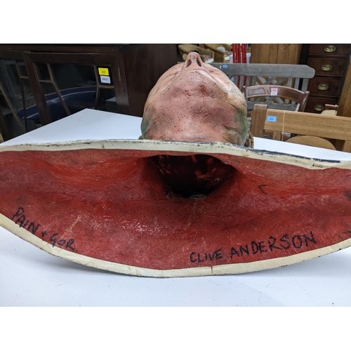 94 - Clive Anderson Pain or Gor, a painted fibreglass study of a man's head, signed and titled, small stu... 