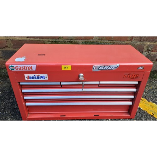 383 - A red American Pro metal tool box with side handles. Location:G