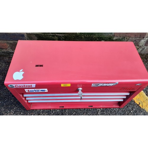 383 - A red American Pro metal tool box with side handles. Location:G