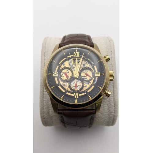 A Constantin Weisz gold plated case gents automatic wrist watch on a brown leather strap Location CA