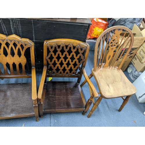 483 - Mixed chairs to include a set of Windsor spindle back chairs and two walnut low  armchairs
Location:... 