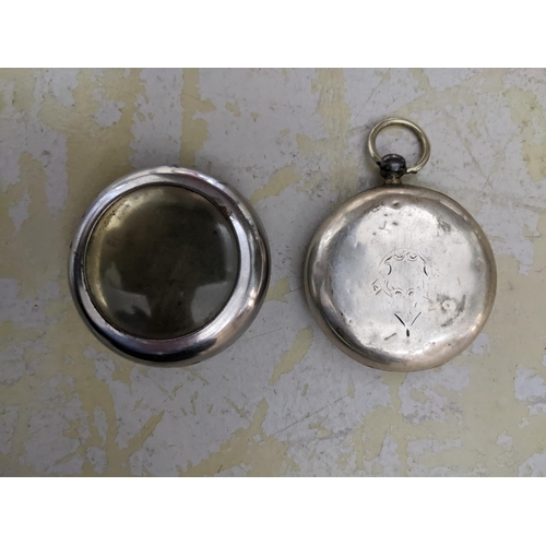 494 - A Waltham key-wound silver cased green faced pocket watch with outside movement marked pab pinion, s... 