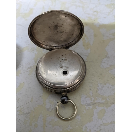 494 - A Waltham key-wound silver cased green faced pocket watch with outside movement marked pab pinion, s... 