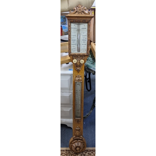 489 - A late 19th/early 20th century TW Short oak cased barometer, 102cm h Location:LWF