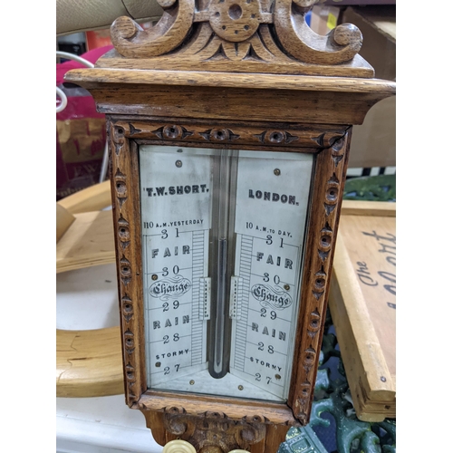 489 - A late 19th/early 20th century TW Short oak cased barometer, 102cm h Location:LWF