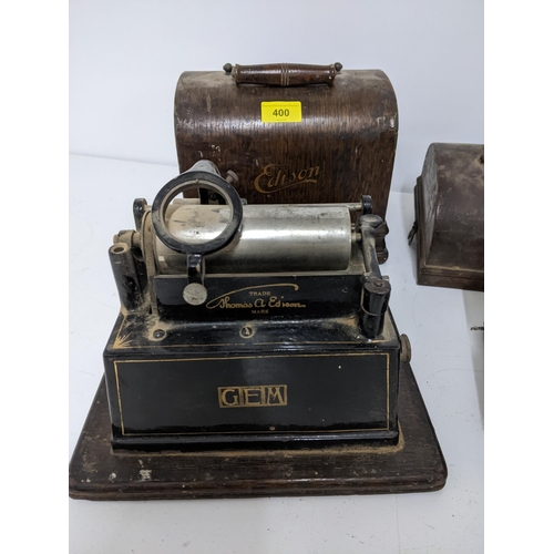 400 - A Thomas Edison Little Gem phonograph, and an Edison Bell phonograph, both in wooden cases, along wi... 