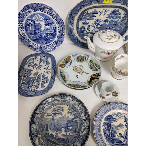 416 - Mixed table ceramics to include Copeland Spode Italian pattern serving plate, bowl and side plates, ... 