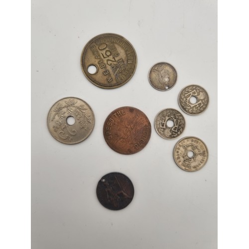 159 - Mixed coins to include a 1887 Jubilee year, threepence A/F, 1921, 1923 French 5 cents, 'Success to t... 