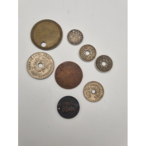 159 - Mixed coins to include a 1887 Jubilee year, threepence A/F, 1921, 1923 French 5 cents, 'Success to t... 