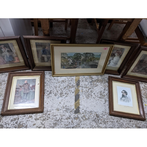 446 - A selection of framed and glazed pictures to include an unsigned watercolour drawing of Boulter's In... 