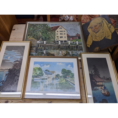 446 - A selection of framed and glazed pictures to include an unsigned watercolour drawing of Boulter's In... 