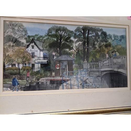 446 - A selection of framed and glazed pictures to include an unsigned watercolour drawing of Boulter's In... 