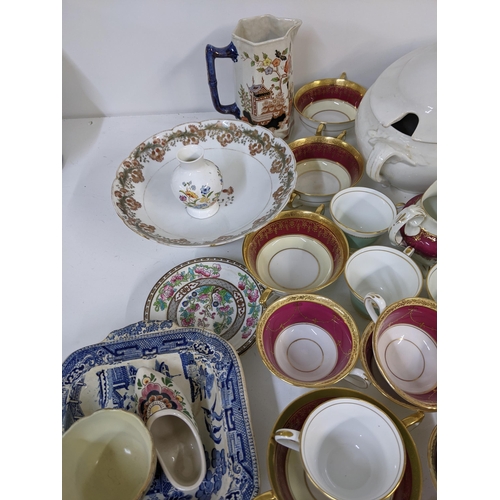 456 - Mixed 19th/early 20th century ceramics to include cups and saucers having Meissen marks, together wi... 