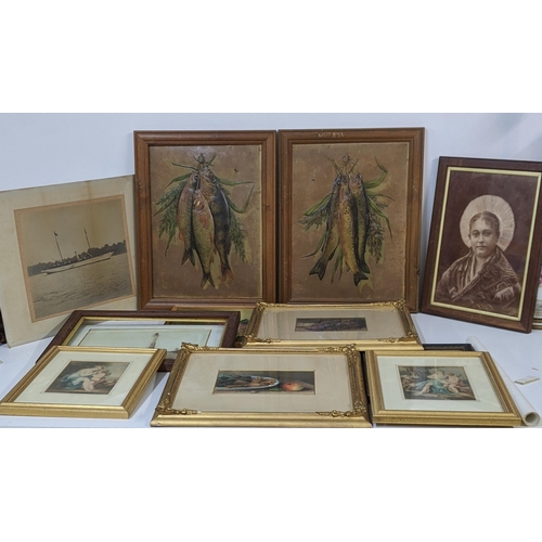 462 - Circa 1900 pair of still life, one signed J Sirudmick depicting grapes, in gilt frames, and others L... 