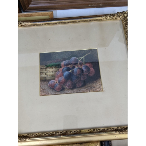 462 - Circa 1900 pair of still life, one signed J Sirudmick depicting grapes, in gilt frames, and others L... 