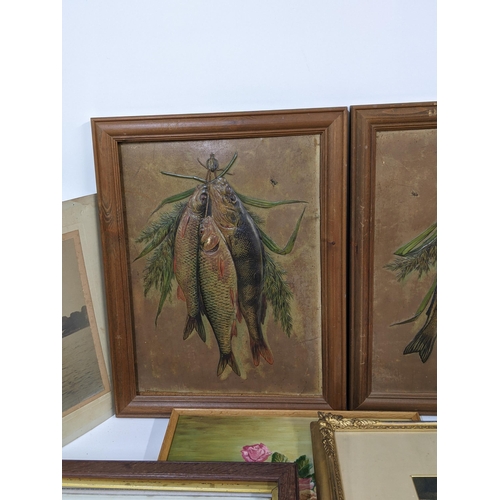 462 - Circa 1900 pair of still life, one signed J Sirudmick depicting grapes, in gilt frames, and others L... 