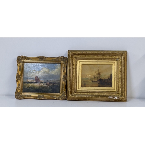 463 - Two oil paintings to include an 18th century oil on board depicting a seascape scene, unsigned 24cm ... 