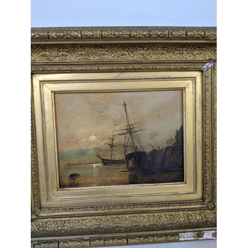 463 - Two oil paintings to include an 18th century oil on board depicting a seascape scene, unsigned 24cm ... 