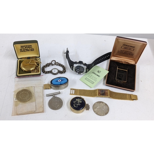 465 - Collectables to include a silver wristwatch a M Theresrad coin, a British war medal, a gilt pocket w... 