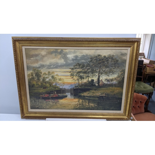 475 - A Roald Dahl collectors edition print and R Kilner - a river scene oil on canvas, signed Location:ST... 