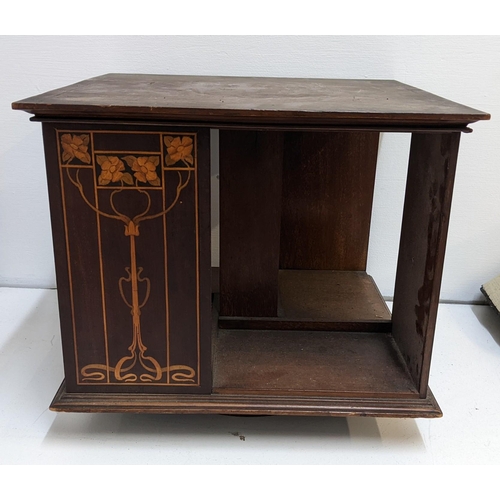 495 - An Art Nouveau inlaid mahogany table top rotating bookcase, Location:G