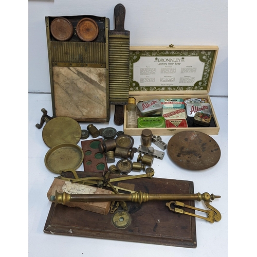 497 - Chemist related items circa 1900 to include scales, pill maker, moulds and weights, Location:LAB