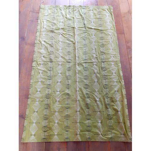 59 - A late 1950's single curtain in a lime green, black and white stylised design, measuring 75
