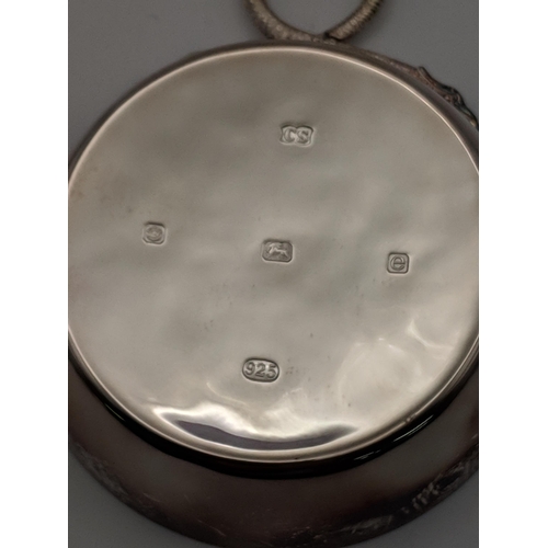 44 - A sterling silver dish with a loop handle, stamped 925, Sheffield 2004 and a set of six sterling sil... 