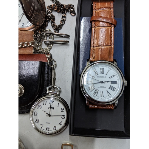 77 - A collection of modern wristwatches and pocket watches to include a Montine faced with Roman numeral... 