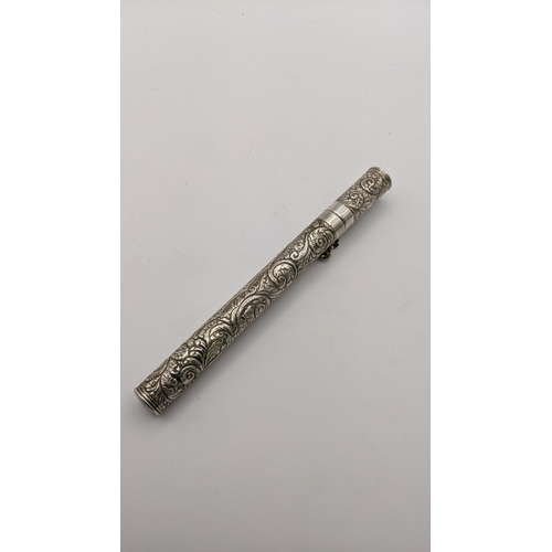 107 - A Victorian silver nurses thermometer case having a floral embossed detail, 21.8g, Location: A4F