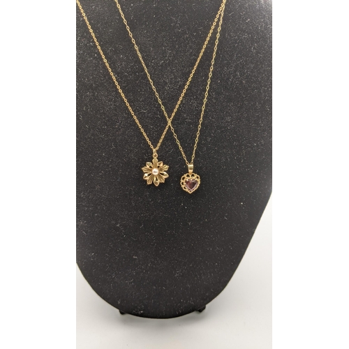 115 - A 9ct gold pendant fashioned as a flower on a 9ct gold necklace, together with a yellow metal pendan... 