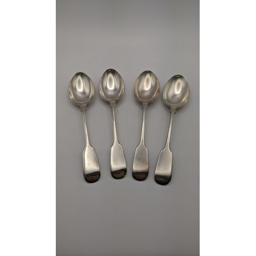 121 - Four fiddle pattern silver tablespoons, hallmarked Sheffield 1911, total weight 190.5g, Location: A4... 