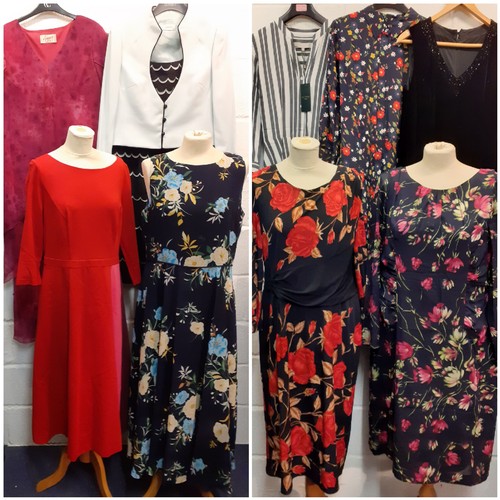156 - A quantity of late 20th Century and later ladies clothing to include a Boden red dress with fuchsia ... 